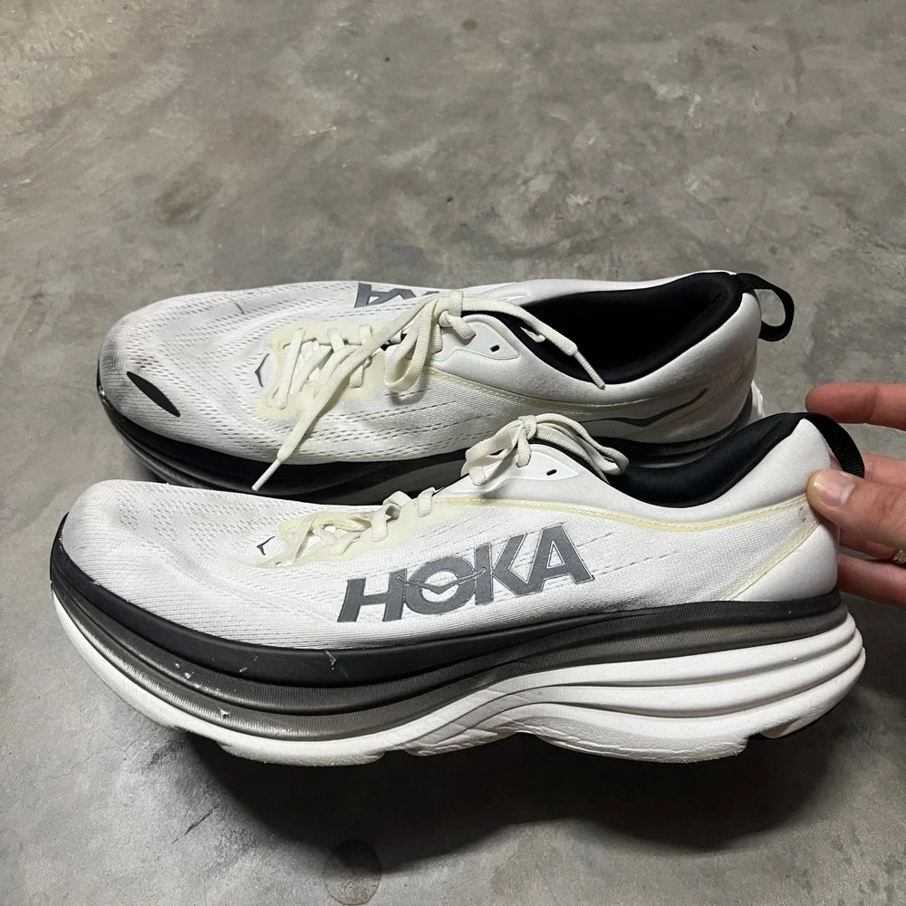 Hoka Bondi 8 Mens Size 15 White Black Running Shoes 1123202 WBLC Sneaker